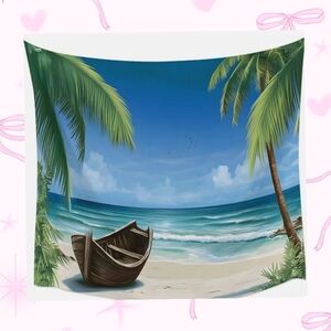 Tapestry Wall Hanging Summer Palm Tree Ocean Beach Boat Room Decor NWT